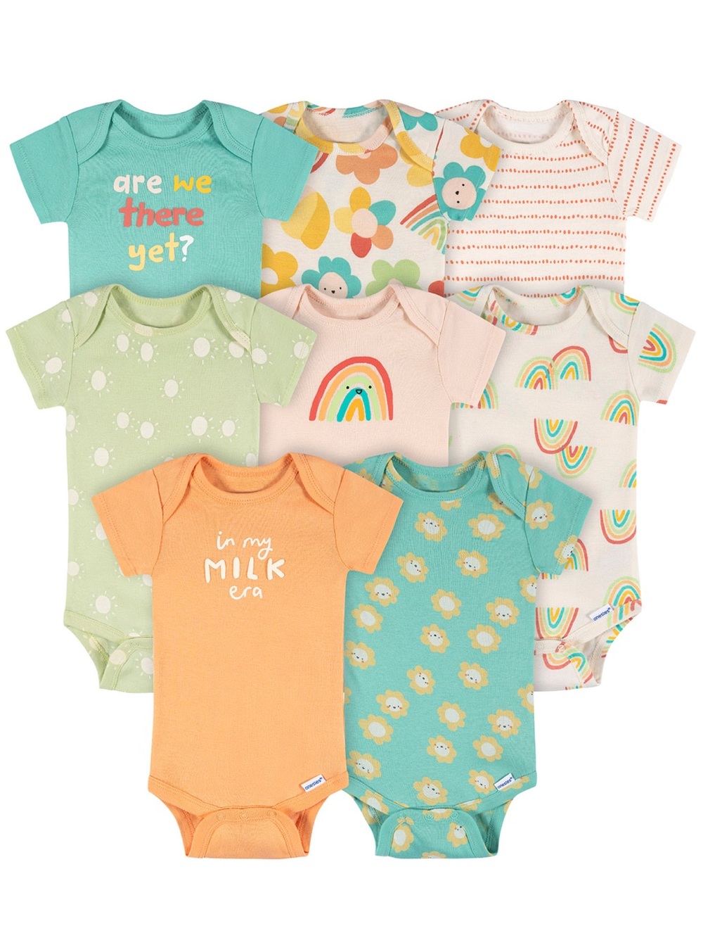 NEW! Gerber Baby Girl 8-Pack Short Sleeve Onesies Lot 6-9mo